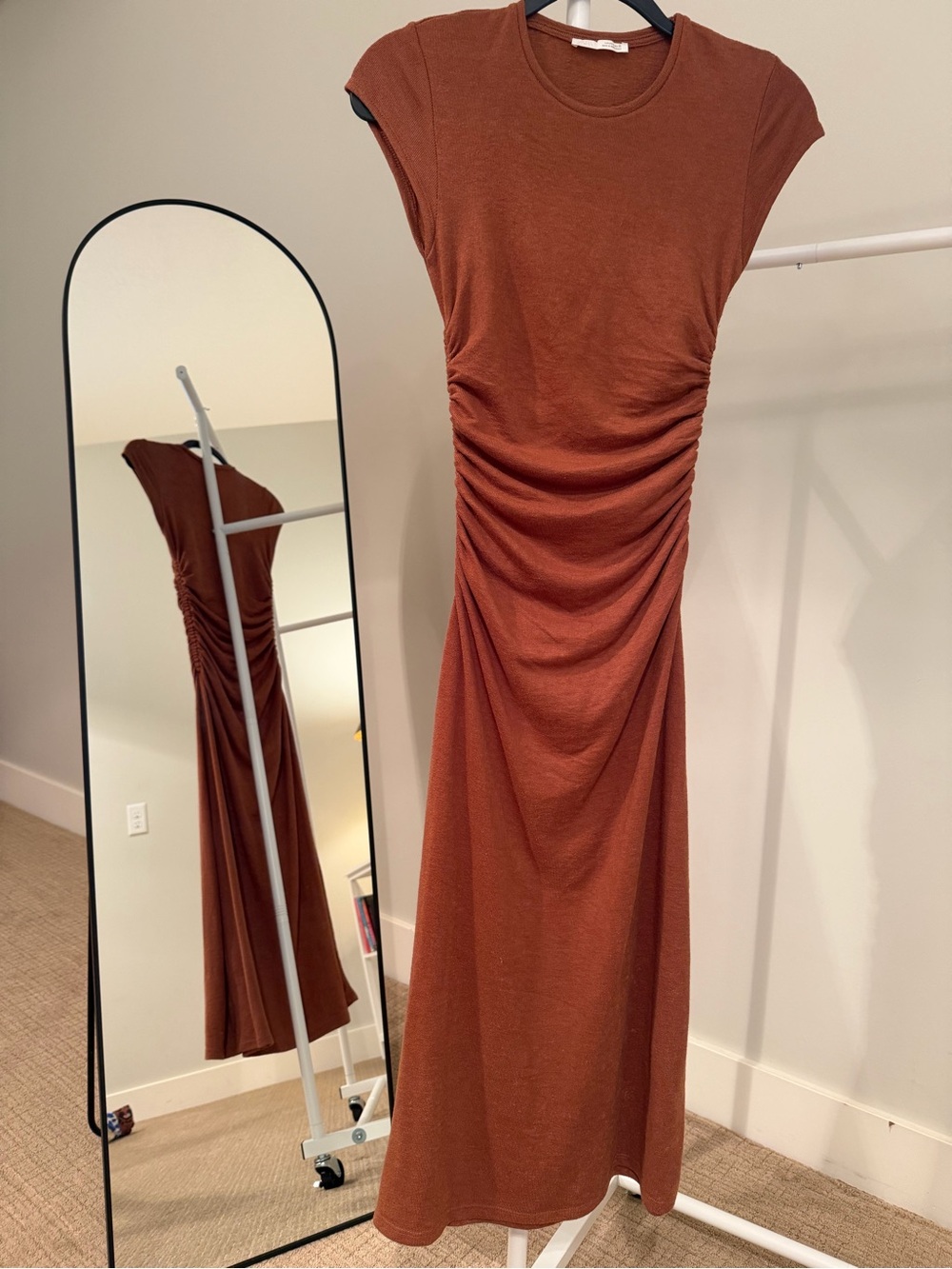 Zara Rust Ruched Midi Dress
